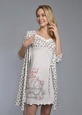 Комплект с халатом "ТЕДДИ" : сорочка + халат (молоко №18) фото-превью